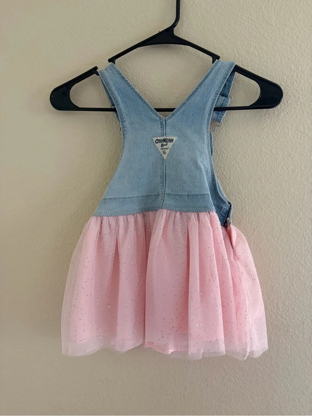 OshKosh B'gosh Light Denim Unicorn Overall Dress with Pink Tulle Skirt